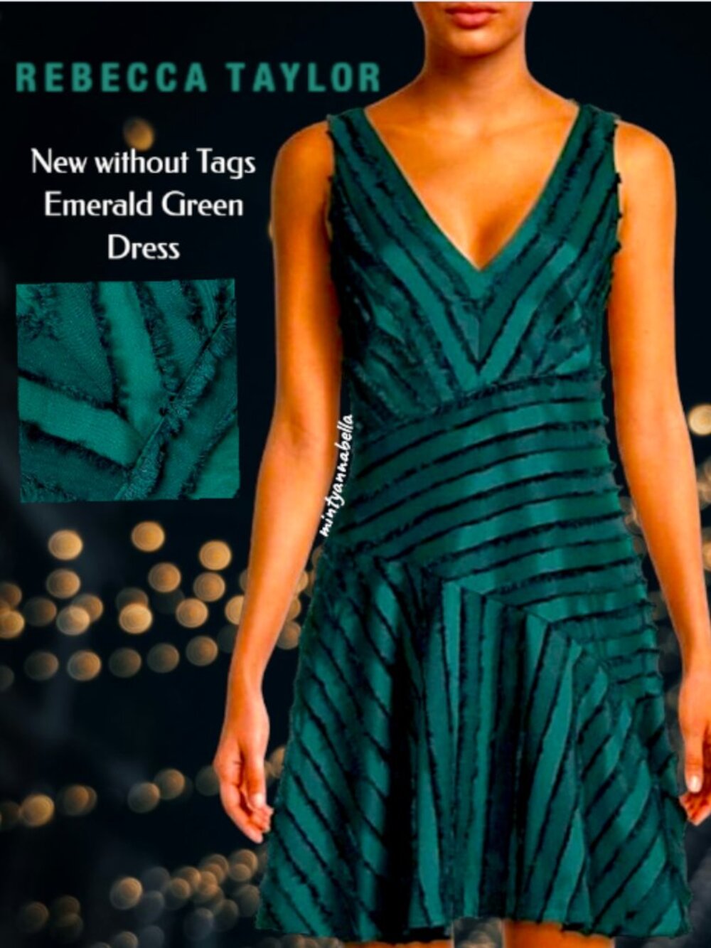 Rebecca Taylor Emerald Green Eyelash Stripe Sleeveless Dress Style